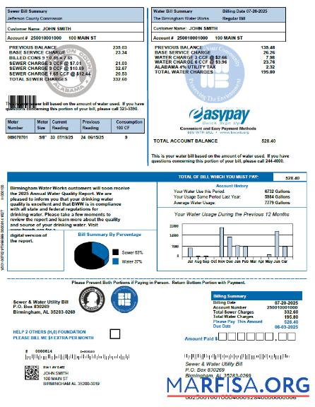 Realistic United Kingdom The Birmingham Water Works utility bill template in Word and PDF formats